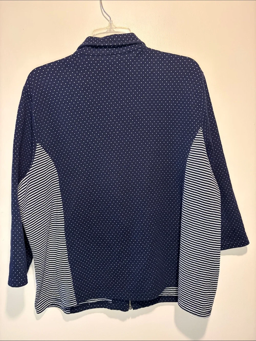 Weekends by Chico’s Full Zip Blue Stripe Polka Dot Collar Pockets Jacket Size XL